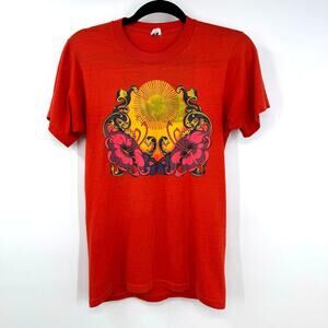VTG Roach Single Stitch Tee Shirt Womens M Sun Celestial 70s 1974 Red Floral